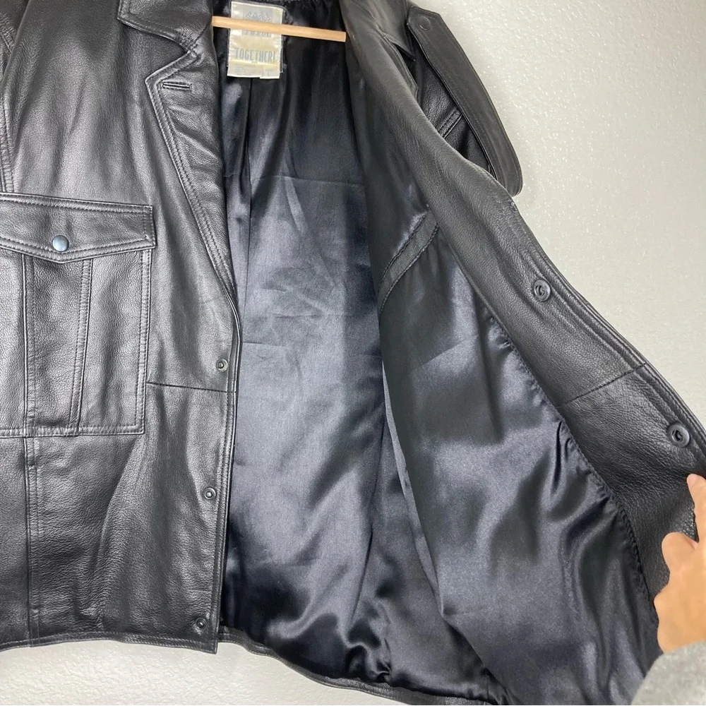 Vintage Together Oversized Bomber Leather Jacket Motorcycle Mens Large Black
